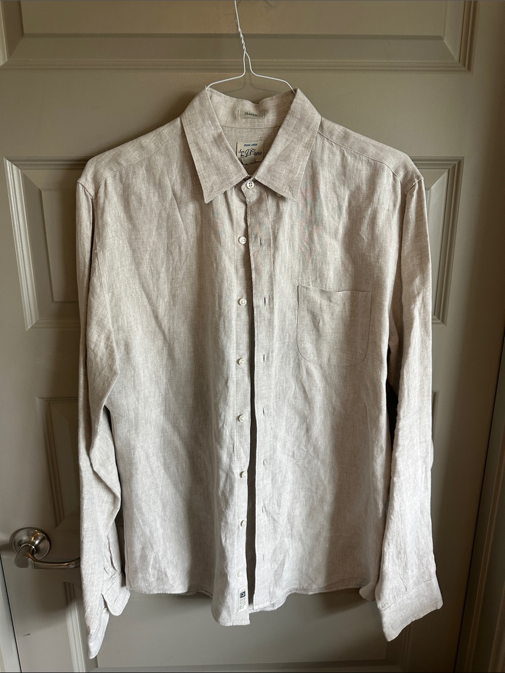 J Crew Classic Men’s Long-Sleeve Linen Shirt - Cream